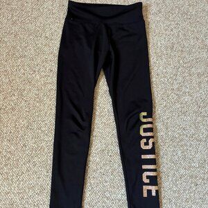 Justice Black Leggings Slim Pants Gold Logo Athletic Sports Dance Girls 8